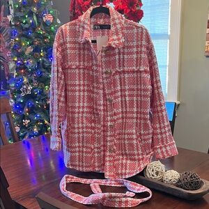 Zara Red and White Plaid Jacket